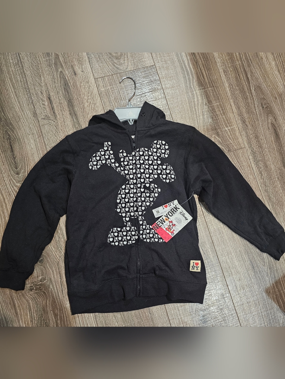 NEW Disney Jacket Size 7/8 Black Kids' Minnie Mouse Zip Hoodie with White Print